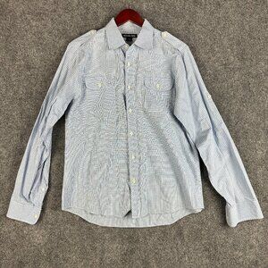 Michael Kors Shirt Mens Medium Blue White Plaid Button Up Pockets Roll Tab Sleev